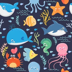 Peel and stick wall murals Sea animals Seamless pattern of sea life. Funny sea animals. Vector collection