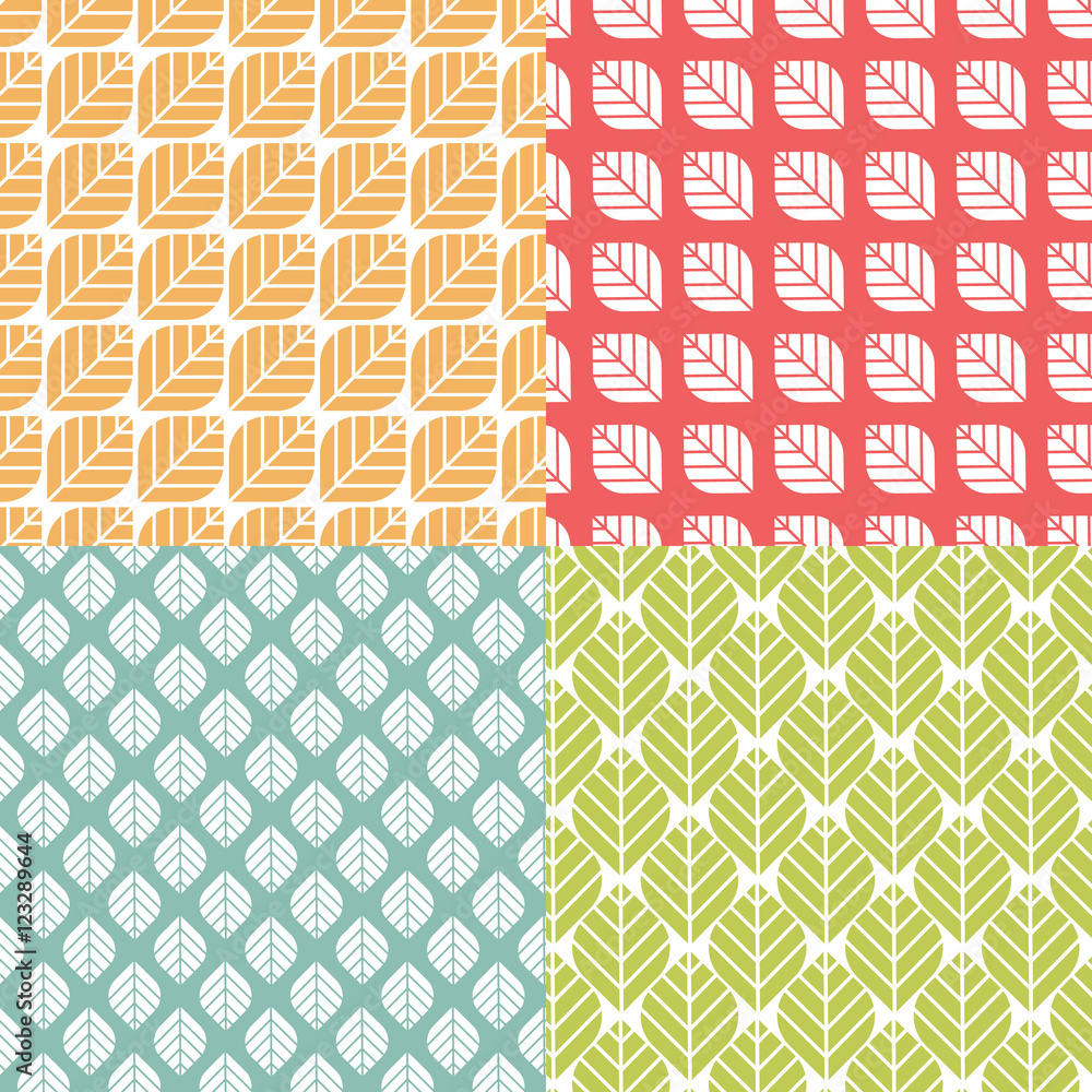 Poster retro geometric floral pattern. simple repeating texture with leaves. minimalistic colorful backgrou