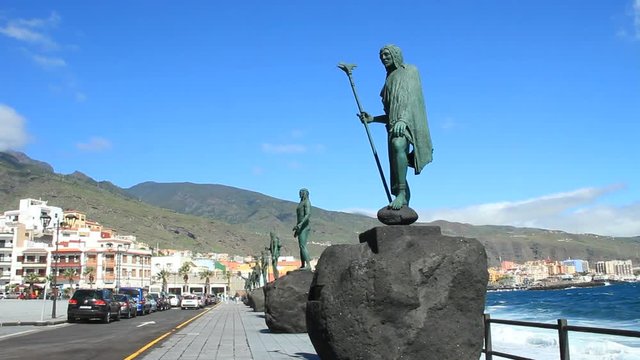 Statues of Guanche kings (menceys) in Candelaria city in Tenerife islands. Canary Islands. Spain.