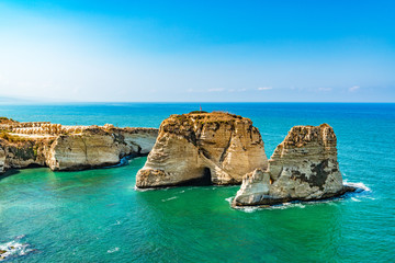 Pigeon Rocks in Raouche, Beirut, Lebanon.