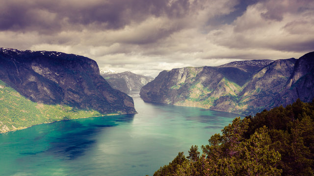 View of the fjords at Stegastein viewpoint in Norway