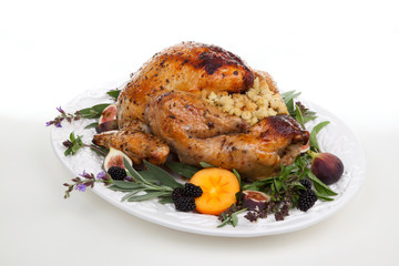 Garnished turkey on serving tray