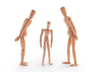 Scene with three wooden dummies