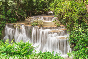 Beautiful nature Waterfall in Kanjanaburi, Thailand (Huai Mae Khamin Falls) and forrest