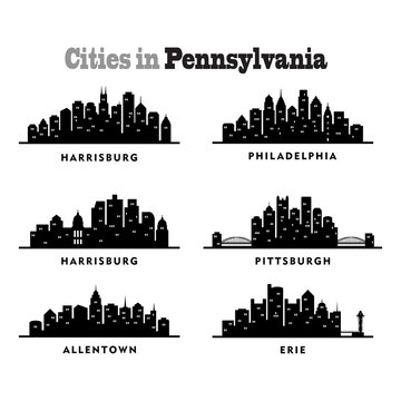 City Skyline Cityscape of Cities in Pennsylvania - Silhouette