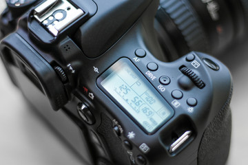 DSLR Camera close up with settings display