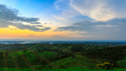 The mountain landscape view on sunset at 