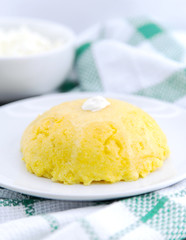 Italian traditional Polenta, porridge made from cornmeal. Mamali