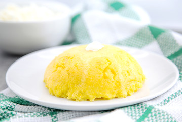 Italian traditional Polenta, porridge made from cornmeal. Mamali