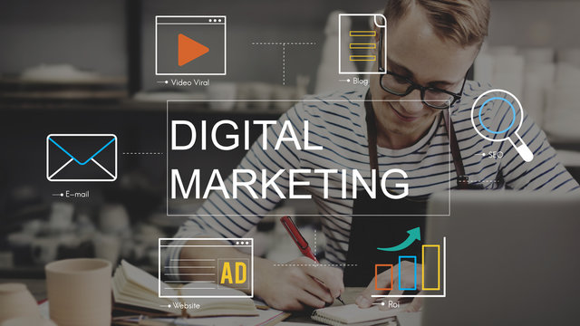 Digital Marketing Media Technology Graphic Concept - Powered by Adobe
