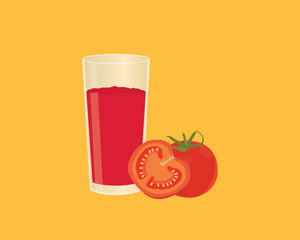 tomato smoothie juice with fruit and a glass of the smoothies with flat style