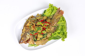 Green tilapia fish curry in coconut milk is popular Thai cuisine .