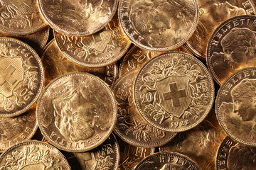 Swiss Vreneli gold coins for background use