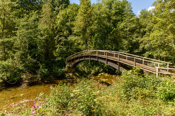 Wutach Gorge with river and bridge - Walking in beautiful landscape of the blackforest, Germany