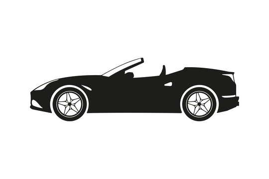 Black silhouette of a sports car on a white background