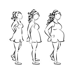 Motherhood and pregnancy concept. White silhouette of pregnant women