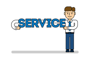 Businessman with service. Isolated cartoon character with service title on white background.