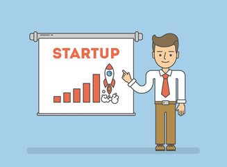 Flying business rocket on white background. Successful infographic with space rocket as a concept of innovation, project growth and startup.