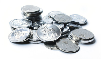 Rupiah coins on white background
