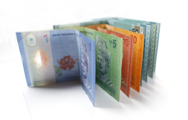 Malaysian ringgit currency on white background