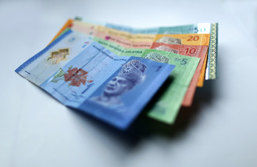 Malaysian ringgit currency on white background
