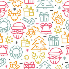 Christmas seamless pattern with line icons elements.