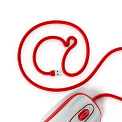 Computer mouse cable forming an at sign. 3D illustration