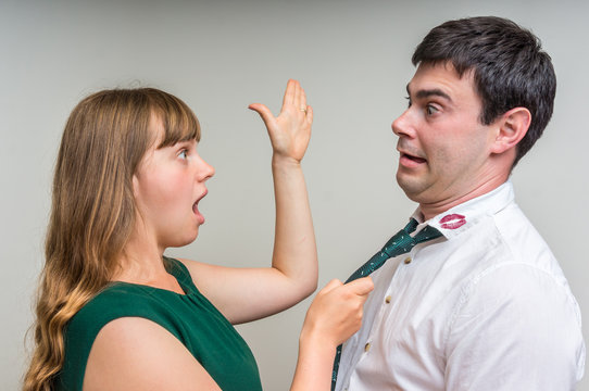 Aggressive woman attacks her unfaithful husband