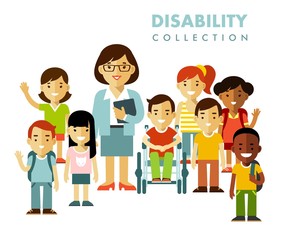 Disability school children friendship concept