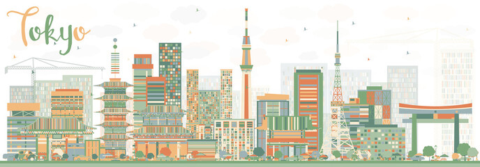 Abstract Tokyo Skyline with Color Buildings. - obrazy, fototapety, plakaty