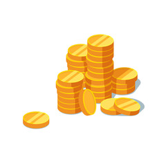 Stack of gold coins on a white background. Vector illustration of gold coins icon in flat style isolated. Concept of success and finance