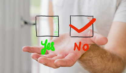 Young man voting no to a referendum
