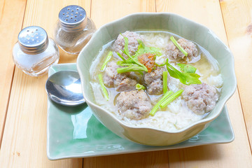 Thai rice soup ,Boiled rice with minced pork