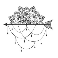 Arrow in ethical pattern with mandala in linear style