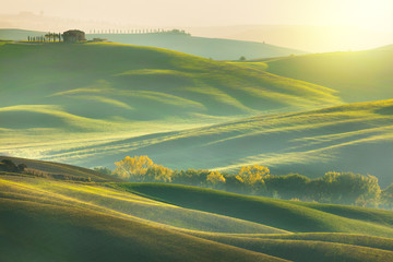 Sunny Morning Tuscany landscape with beautiful hills