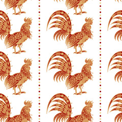 Seamless pattern with decorative roosters.
