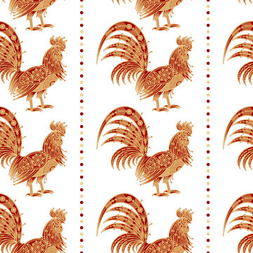 Seamless pattern with decorative roosters.