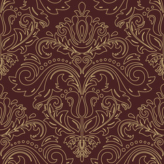 Seamless classic vector pattern. Traditional orient ornament with golden outline