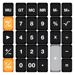 Calculator keyboard set isolated on white background.