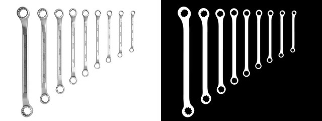 set of spanners 3d render with alpha