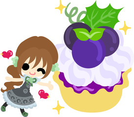 A cute illustration of a little girl and the tart of the grapes