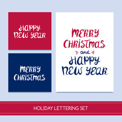 New Year and Merry Christmas Lettering Design Set vector. Holiday hand drawn phrases with season greetings.