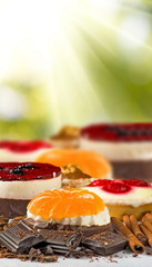 different delicious cakes closeup