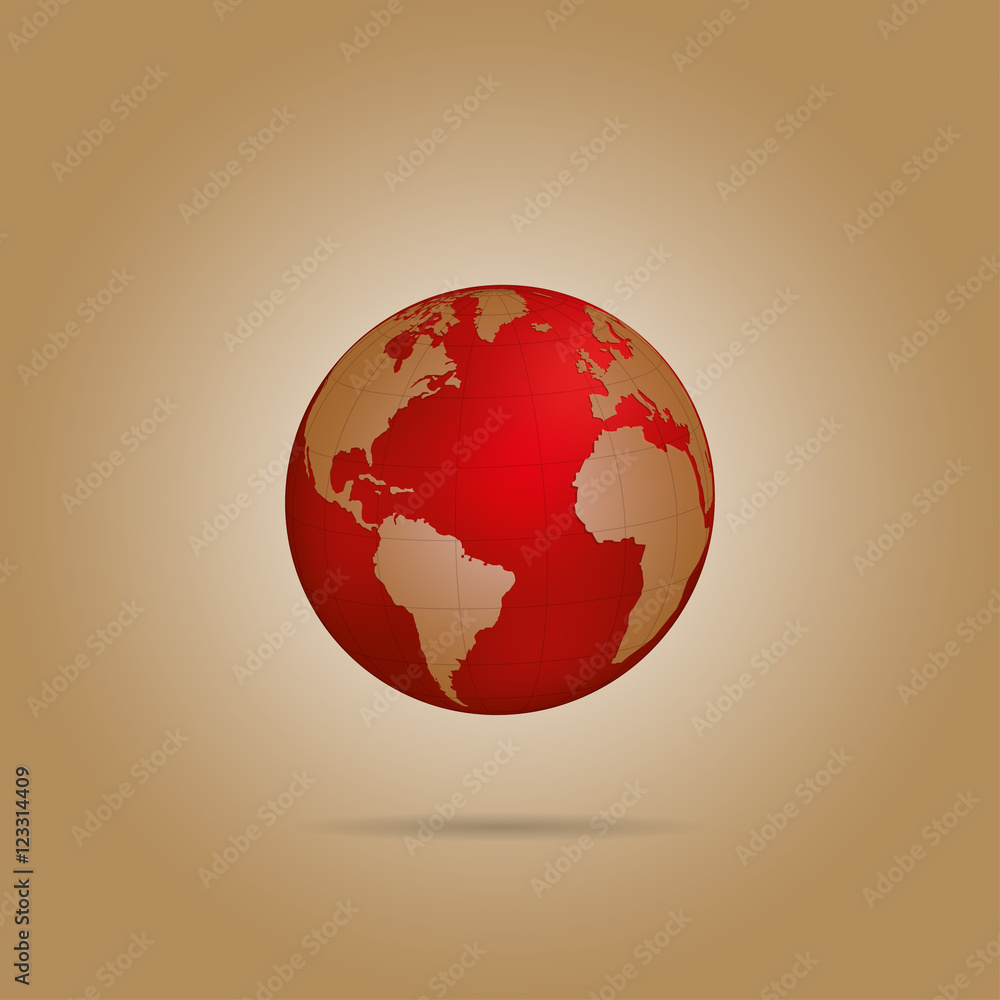 Sticker map of the world globe with shadow