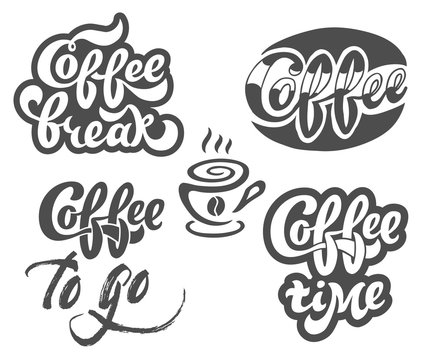 Fototapeta Coffee set hand drawn lettering for restaurant, cafe menu, shop