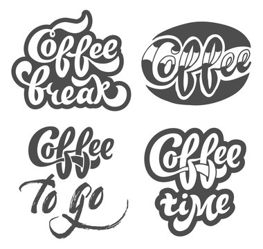 Fototapeta Coffee set hand drawn lettering for restaurant, cafe menu, shop