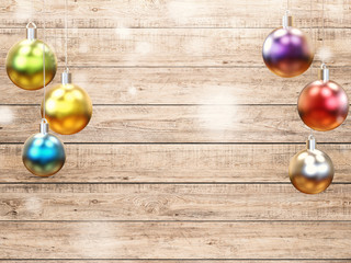 bunches of christmas balls on wooden background