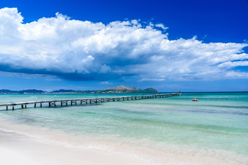 Pier at Playa Muro - beautiful beach on Mallorca, balearic island of spain