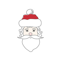 Santa Claus Face , Santa Isolated on White Background , Merry Christmas and Happy New Year, Vector Illustration