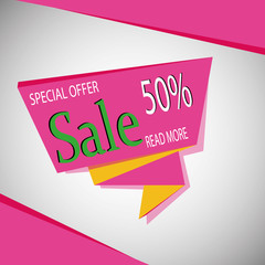 Super Sale paper banner. Special offer. 50% off. Vector illustration.